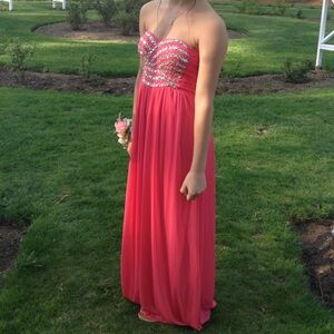 Coral Pink Homecoming/Formal/Prom Dress with Rhinestones